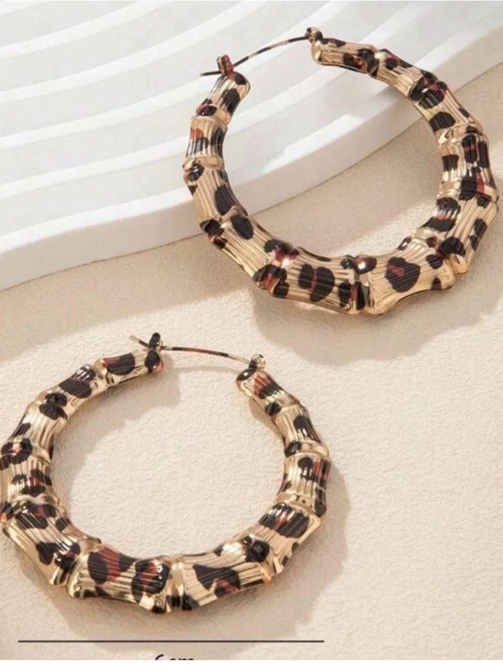 Gold Leopard Bamboo Hoop Earrings - Fashion Women Jewelry